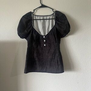 Amazon Black Fitted Blouse with Short Puff Sleeves